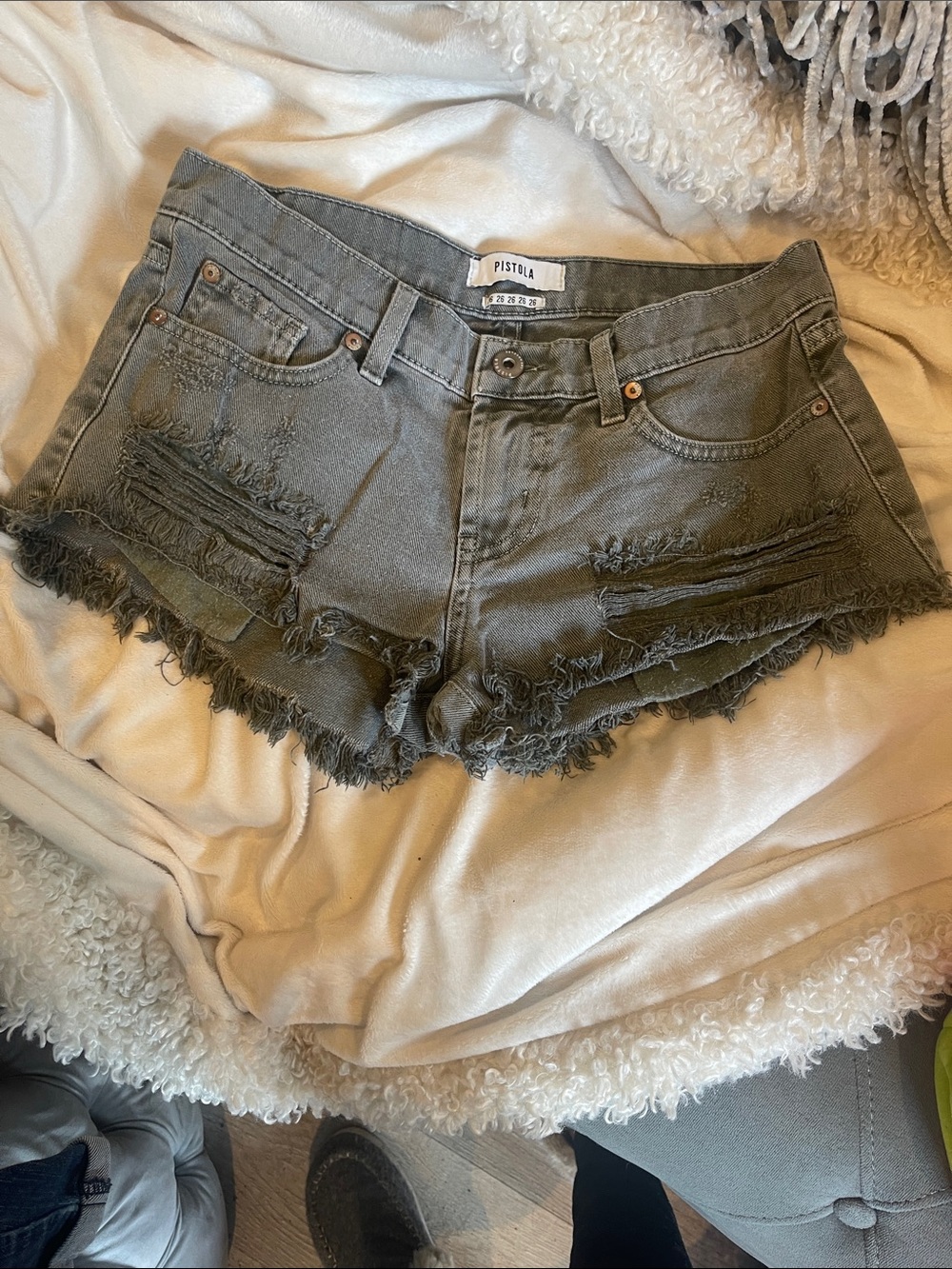 pistola gray distressed frayed denim cutoff shorts